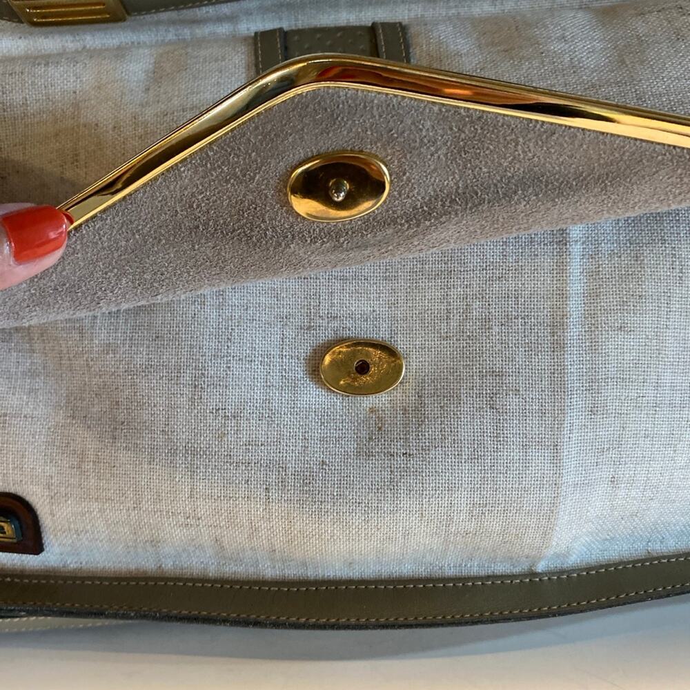 Philippe Vintage Handbag. Two Handles. Canvas and Taupe Leather. Many Compartmen - Picture 4 of 12